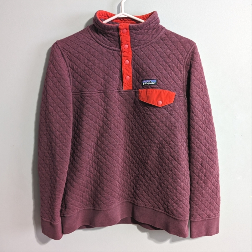 Patagonia quilted women's snap-T burgundy pullover organic cotton size S